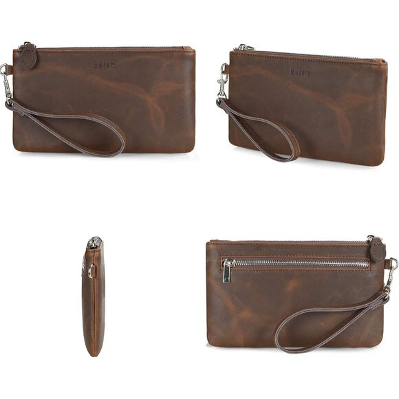 HOT Genuine Italian Leather Wristlet Clutch Wallet Purse-Brown - Picture 6 of 6